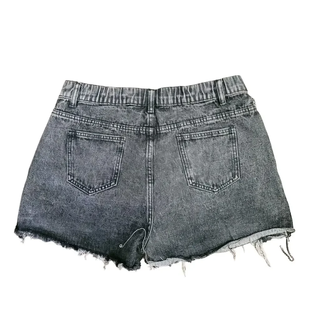 North End Black Denim Shorts Size Large Bling‎ Fringe Embellished Festival